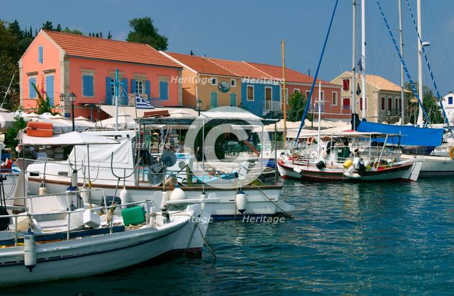 Fiskardo harbour, Kefalonia, Greece. Creator: Peter Thompson.