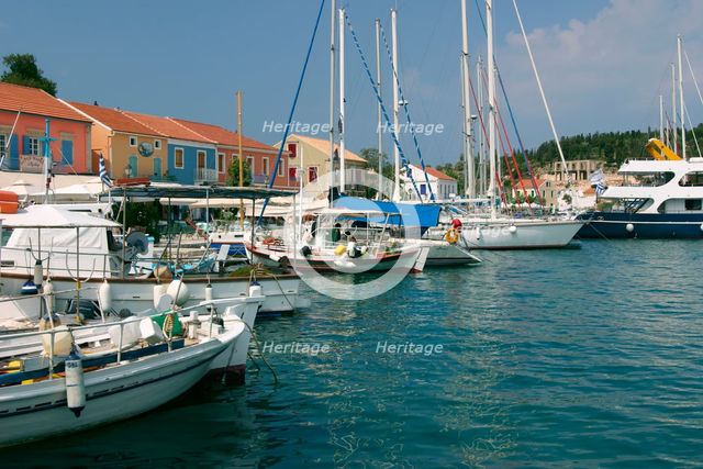 Fiskardo harbour, Kefalonia, Greece. Creator: Peter Thompson.