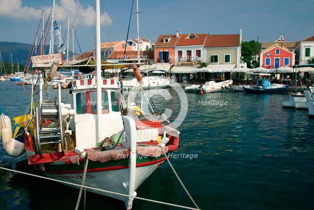 Fiskardo harbour, Kefalonia, Greece. Creator: Peter Thompson.
