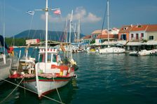 Fiskardo harbour, Kefalonia, Greece. Creator: Peter Thompson