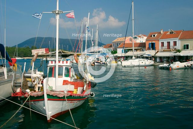 Fiskardo harbour, Kefalonia, Greece. Creator: Peter Thompson.