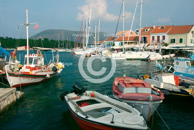 Fiskardo harbour, Kefalonia, Greece. Creator: Peter Thompson.