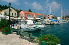 Fiskardo harbour, Kefalonia, Greece. Creator: Peter Thompson
