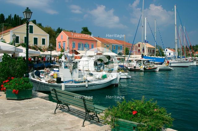 Fiskardo harbour, Kefalonia, Greece. Creator: Peter Thompson.