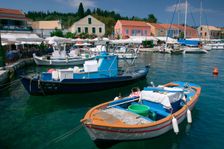 Fiskardo harbour, Kefalonia, Greece. Creator: Peter Thompson