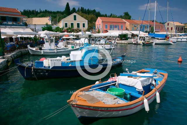 Fiskardo harbour, Kefalonia, Greece. Creator: Peter Thompson.