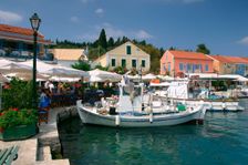 Fiskardo harbour, Kefalonia, Greece. Creator: Peter Thompson