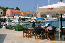 Fiskardo harbour, Kefalonia, Greece. Creator: Peter Thompson