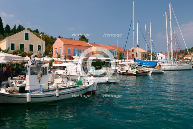 Fiskardo harbour, Kefalonia, Greece. Creator: Peter Thompson.