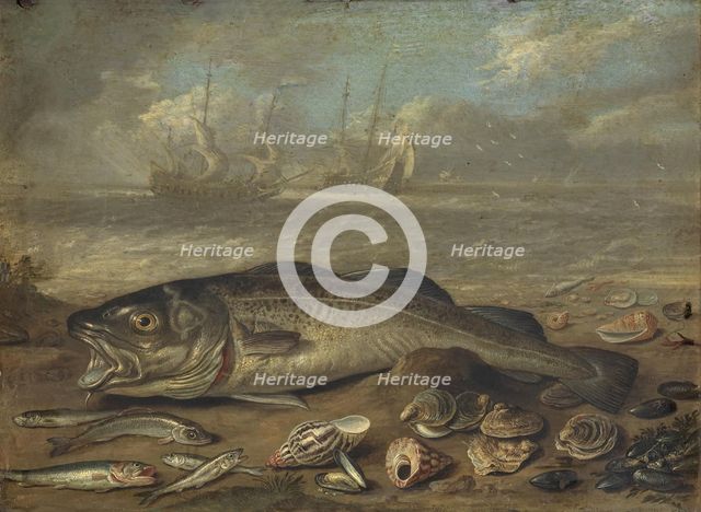 Fish and marine landscape, c1656. Creator: Jan van Kessel.