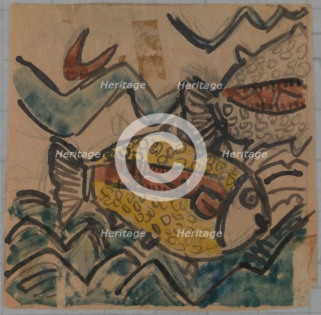 Fish Design for a Ceramic Plate, ca. 1930-1939. Creator: Holcha Krake.