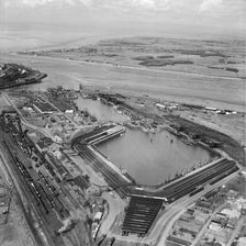 Fish Dock and Wyre Dock, Fleetwood, Lancashire, from the south-west, 1949. Artist: Aerofilms
