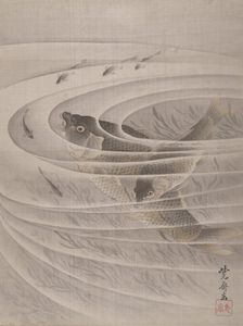 Fish in a Whirlpool, ca. 1887. Creator: Kawanabe Kyosai