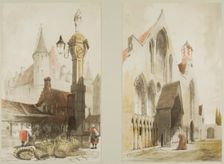 Fish Market, Antwerp and Hospice des Vieillards, Cand, from Picturesque Architecture..., 1839. Creator: Thomas Shotter Boys