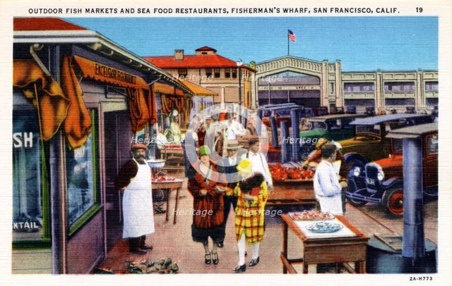 Fish market and seafood restaurants, Fisherman's Wharf, San Francisco, California, USA, 1932. Artist: Unknown