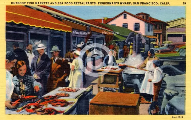 Fish market and seafood restaurants, Fisherman's Wharf, San Francisco, California, USA, 1938. Artist: Unknown