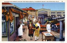 Fish market and seafood restaurants, Fisherman's Wharf, San Francisco, California, USA, 1932