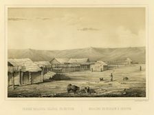 Fish Storehouses (Drying Racks) at Okhotsk, 1856. Creator: Ivan Dem'ianovich Bulychev