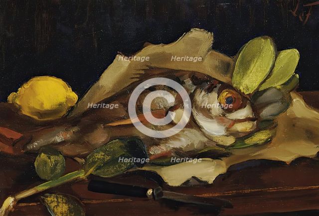 Fish still life with lemon, 1921. Creator: Henri Victor Gabriel Le Fauconnier.