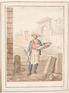 Fishmonger of Rome, leaf from A Collection of Dresses by David Allan Mostly from Nature 1776. Creator: David Allan