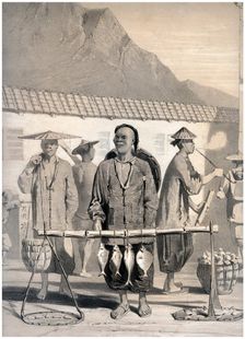 Fishmongers, Victoria Street, Hong Kong, China, c1860. Creator: M & N Hanhart