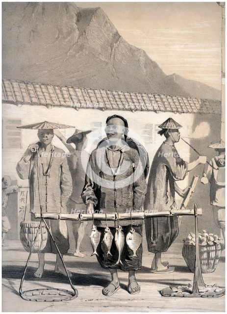 Fishmongers, Victoria Street, Hong Kong, China, c1860. Creator: M & N Hanhart.