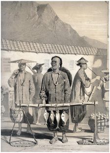 Fishmongers, Victoria Street, Hong Kong, China, c1860. Creator: M & N Hanhart