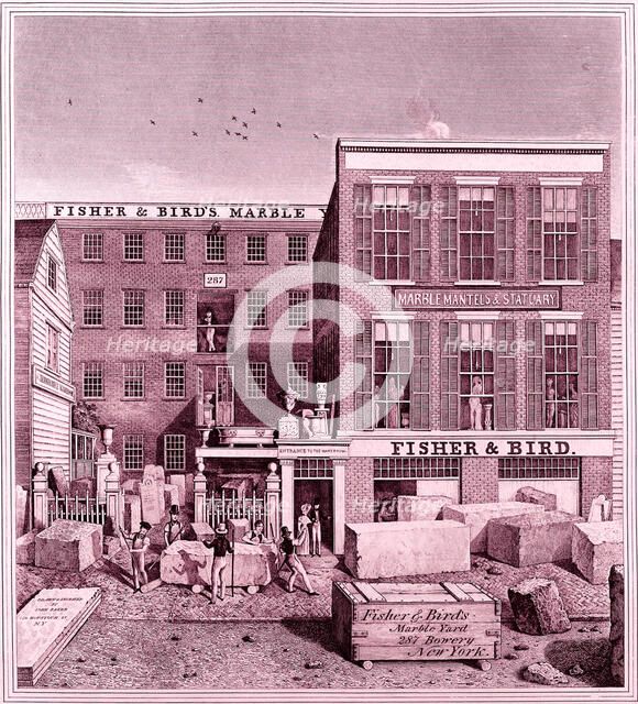 Fisher & Bird's Marble Yard, 287 Bowery, New York, ca. 1836. Creator: John Baker.