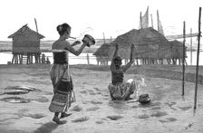 Fisher Girls of the Irrawaddy making nets 1886. Creator: Unknown