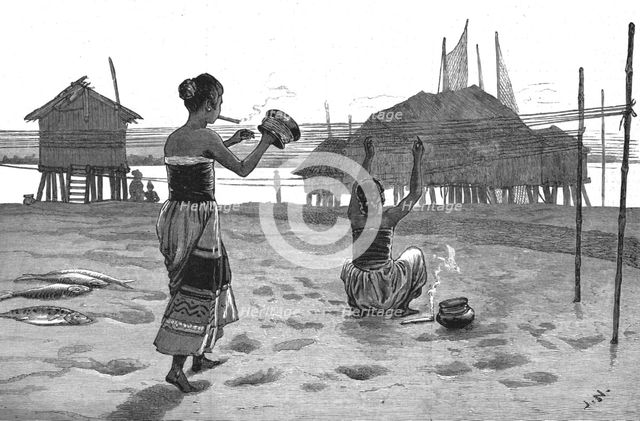 'Fisher Girls of the Irrawaddy making nets', 1886.  Creator: Unknown.