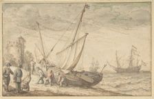 Fisherfolk Hauling their Boat onto the Shore, n.d.. Creator: Adam Willaerts