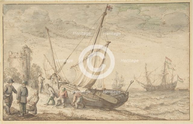 Fisherfolk Hauling their Boat onto the Shore, n.d.. Creator: Adam Willaerts.