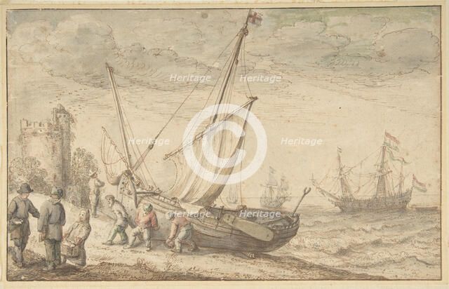 Fisherfolk Hauling their Boat onto the Shore, n.d.. Creator: Adam Willaerts.