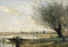 Fisherman moored at a bank 1865-70. Creator: Jean-Baptiste-Camille Corot