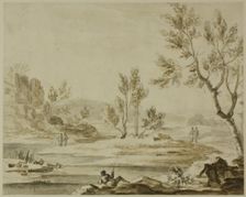 Fisherman and Figures in River Landscape, 1730-1771. Creator: Unknown