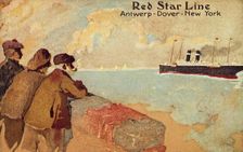 Fisherman and sailors watching a Red Star ocean liner, c1900. Creator: Unknown