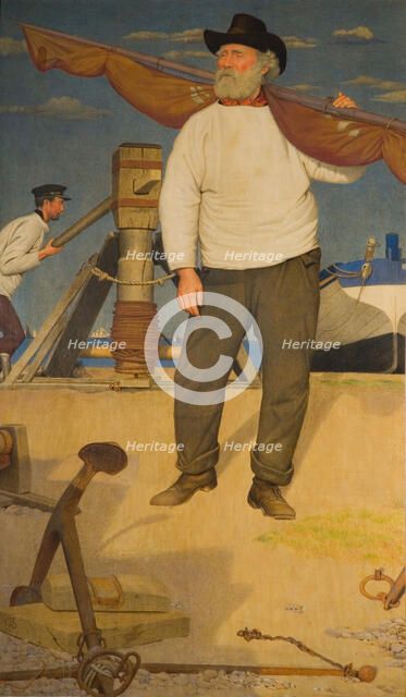 Fisherman Carrying a Sail, 1907. Creator: Joseph Edward Southall.