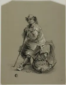 Fisherman Seated on Lobster Pot, 19th century. Creator: Eugene Blery