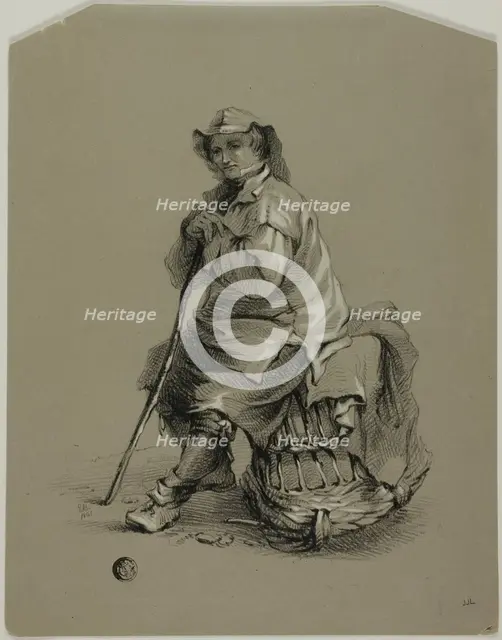 Fisherman Seated on Lobster Pot, 19th century. Creator: Eugene Blery.