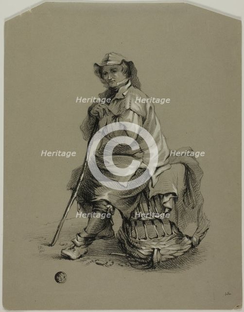 Fisherman Seated on Lobster Pot, 19th century. Creator: Eugene Blery.