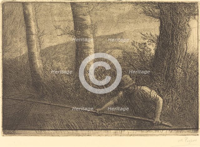 Fisherman with a Hoop-net (La peche a la truble). Creator: Alphonse Legros.