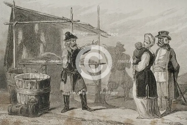 Fishermen of the Volga river, Russia, 1839. Creator: Augustin François Lemaitre.