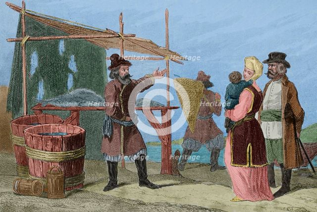 Fishermen of the Volga river, Russia, 1839. Creator: Augustin François Lemaitre.