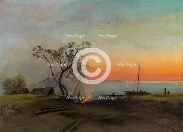Fishermen on the Volga. Creator: Savrasov, Alexei Kondratyevich (1830-1897).