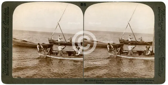 Fishermen on the Sea of Galilee, Palestine, 1900.Artist: Underwood & Underwood