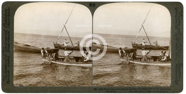 Fishermen on the Sea of Galilee, Palestine, 1900.Artist: Underwood & Underwood