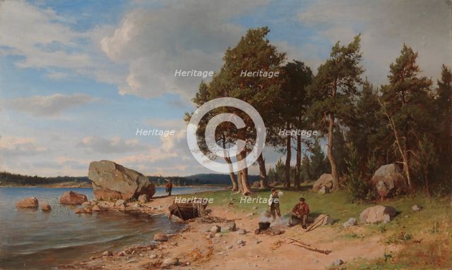 Fishermen on the Shore, 1865. Creator: Berndt Lindholm.