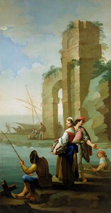 Fishermen and a woman with a basket of fish, 1785. Creator: Zacarias Gonzalez Velazquez