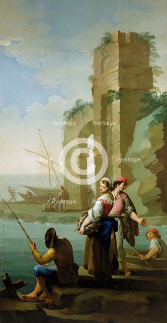 Fishermen and a woman with a basket of fish, 1785. Creator: Zacarias Gonzalez Velazquez.