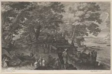 Fishermen by an Island Watermill, 1610/1615. Creators: Aegidius Sadeler II, Pieter Stevens